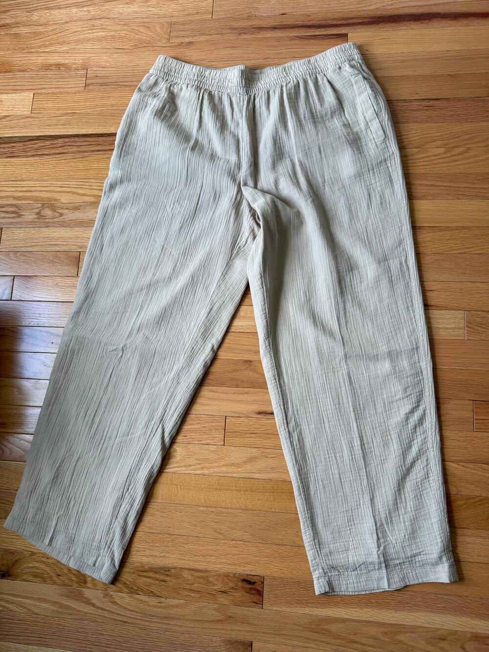 Coldwater Creek Gauzy Cotton Pull-On Wide Leg Pants XL Elastic Waist Pockets